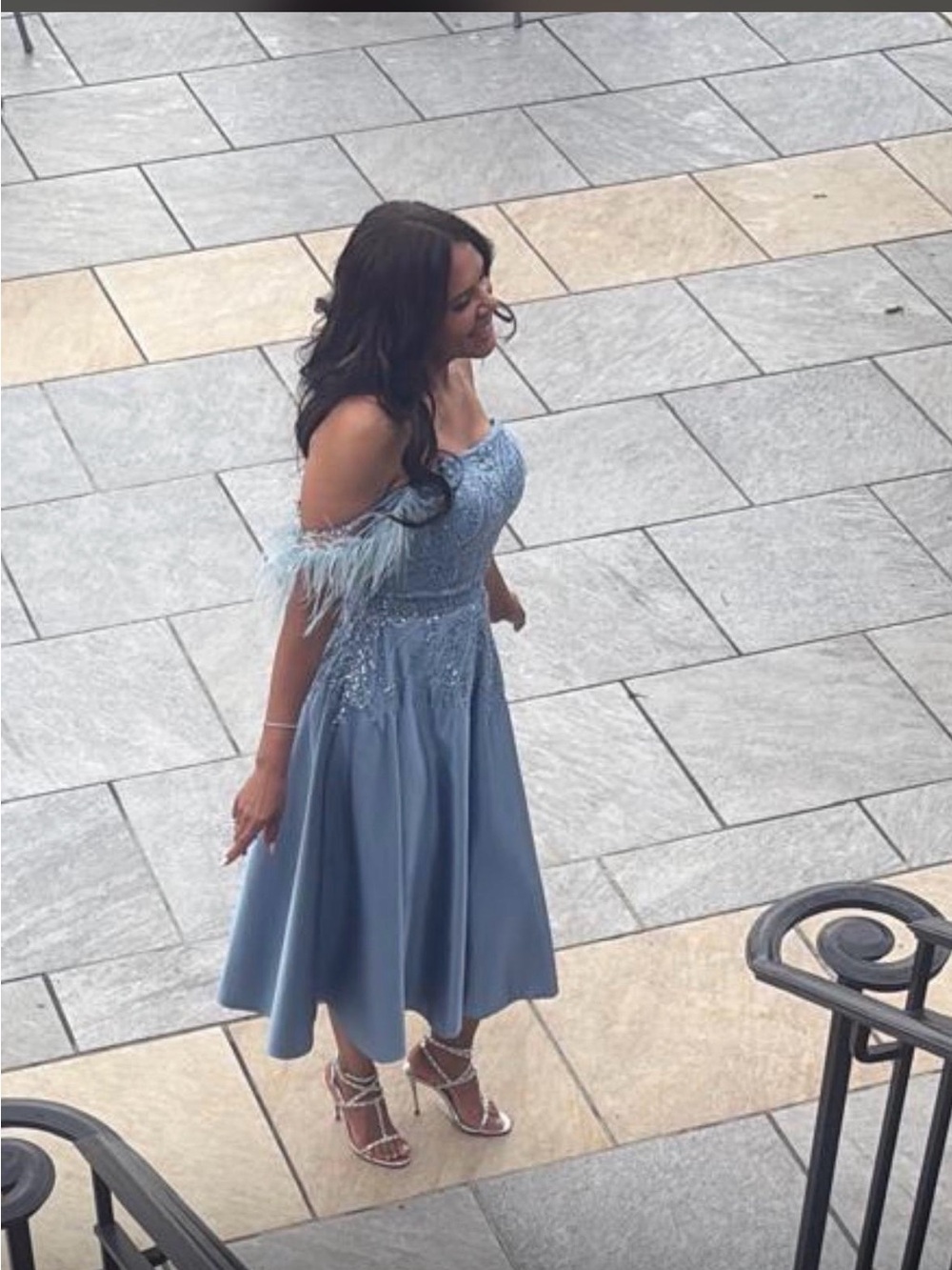 Elegant Off-Shoulder Midi Dress in Dusty Blue